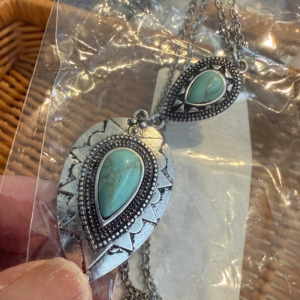 24” silver chain with turquoise design In original bag purchased.